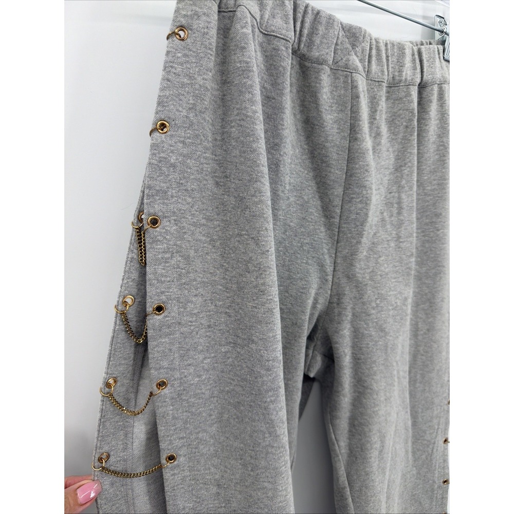 Hours Gold Chain Grommet Open Sides‎ S Gray Sweatpants Straight Streetwear Edgy